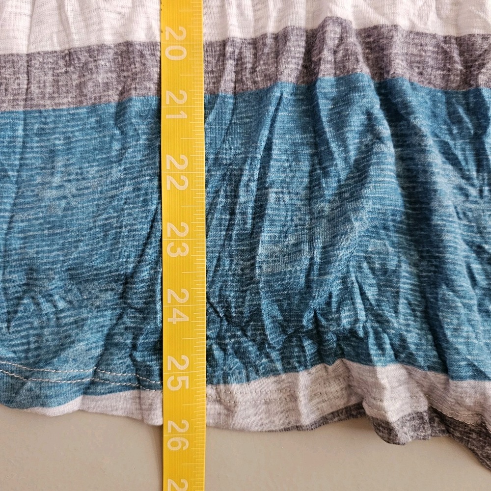 NWT David Cline L Crew Neck 3/4 Sleeve Blue Print Crushed Shirt Casual Coastal - Picture 7 of 9